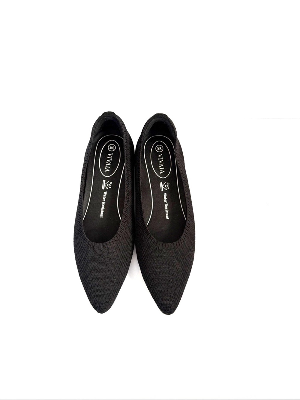 Vivaia Black Knit Pointed Toe Ballet Flats Women Size 6.5 / 37 Water Resistant
